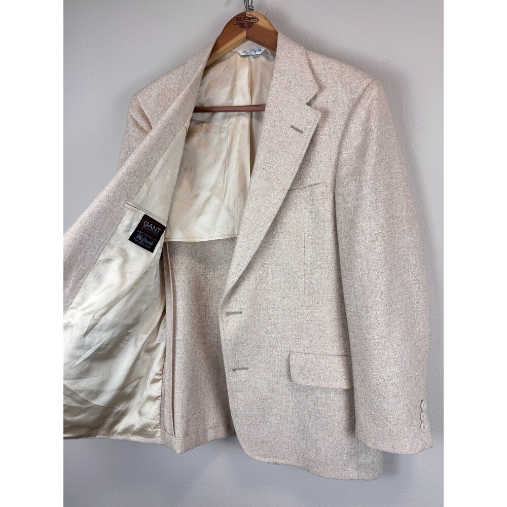 Vintage Gant Blazer Jacket Sport Coat 38R Mens USA Union Made Beige Cotton